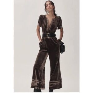 Anthropologie The Somerset Jumpsuit: Velvet Edition L Large Tall Taupe NWT